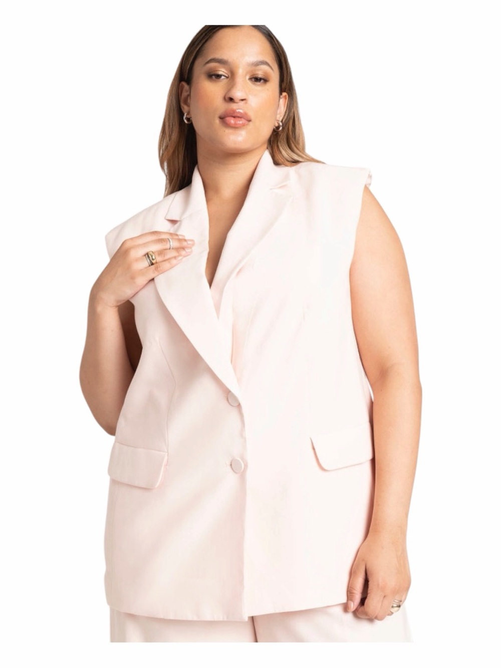 NWT! Eloquii Crystal Pink Long Tailored Two-Button Vest. Size 28.